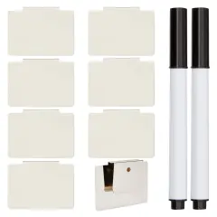 8 Pack Clip On Metal Basket Labels for Storage Bins with 2 Black Markers (3.5 x 2.5 In) White