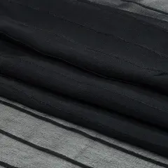 1 Yard Black Beauty Pintucked Silk Chiffon Fabric Sheer Striped Lightweight 44 inch Width