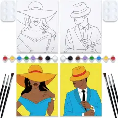 2 Pack Couples Pre Drawn Canvas Painting Kits - 8x10