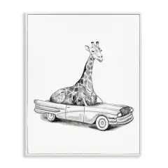 Stupell Industries Giraffe in Vintage Vehicle Framed Giclee, design by Rachel Nieman