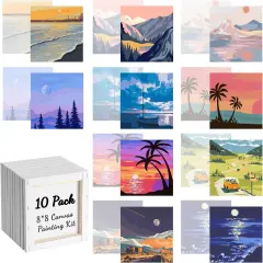 10 Pcs Pre Drawn Canvas Paint Kit - 8 x 8 (Scenery)