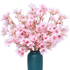 6Pcs Artificial Cherry Blossom Branches Decor Fake Flowers 16" Silk Faux Flowers for Decoration Spring Peach Bouquet Home Wedding Bedroom Party Japanese Garden Table Centerpiece Decor(Pink)
