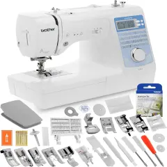 Brother Innov-is NS80E Computerized Sewing Machine w/Starter Package - Includes Brother 5 Sewing Foot Embellishment Pack + Mr. Vac & Mrs. Sew - Ready, Set, Sew Video