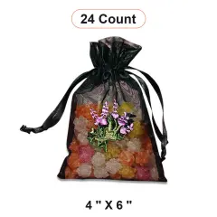 Lavender Flower Embroidered Organza Bags 4'' x 6'' for Favors Black