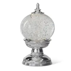9.75" Silver Water Snowflake Globe with Timer- Elegant Christmas Decoration