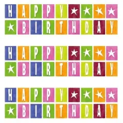 Happy Birthday Blocks Edible Cake Border Decoration