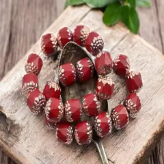*10* 10mm Copper Washed Opaque Red Fire Polished Cathedral Beads