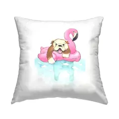 Bulldog in Pool Float Decorative Printed Throw Pillow Design by Geoff Allen, 18 x 7 x 18