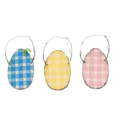 Buffalo Check Distressed Wooden Egg Ornament 3 Asstd.