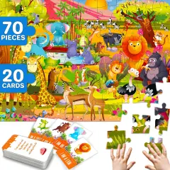 70 Pcs Search and Find Riddle Puzzles with Cards for Kids | Africa