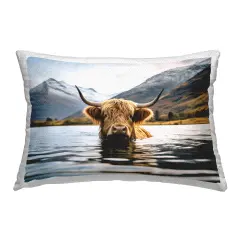 Cattle Peeking from Water Outdoor Printed Pillow Design by Raymond Powers, 14 x 7 x 20