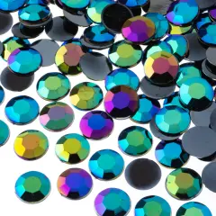 John Bead 12mm (SS50) Round Acrylic Flat Back Rhinestones, 400pcs Black AB