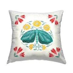 Green Folk Butterfly Outdoor Printed Pillow Design by Yvette St. Amant, 18 x 7 x 18