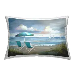 Seagulls over Calm Beach Outdoor Printed Pillow Design by Nan, 14 x 7 x 20