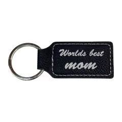 Keychain - Rectangle - Worlds best mom - Leather Black/Silver
