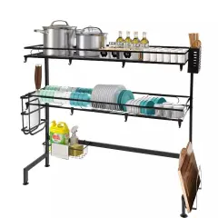 2-Tiers Dish Drying Rack Carbon Steel Drainer Kitchen Storage Cutlery Drainer