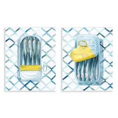 Stupell Industries Canned Sardines Food Art 2 pc Wall Plaque Art Set Design by Grace Popp