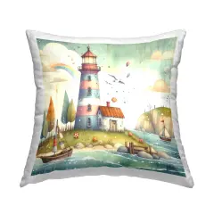 Lighthouse Cottage Scenery Decorative Printed Throw Pillow Design by LSR Design Studio, 18 x 7 x 18