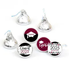 Big Dot of Happiness 2025 Maroon Graduation Party Round Candy Sticker Favors - Labels Fits Chocolate Candy (1 Sheet of 108)