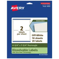 Avery Dissolvable Labels, 4.75" x 7.75" Rectangle