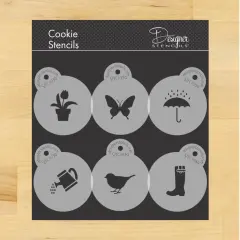 Spring Season Cookie & Cupcake Top Stencil Set | C1034 by Designer Stencils | Cookie Decorating Tools | Baking Stencils for Royal Icing, Airbrush, Dusting Powder | Reusable Plastic Food Grade Stencil for Cookies | Easy to Use & Clean Cookie Stencil