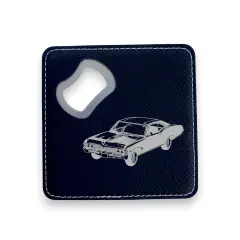 Coaster W/ BOTTLE OPENER - Impala - SET OF 2 LEATHER Black/Silver