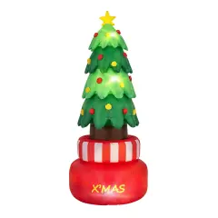 8 Feet Inflatable Rotating Xmas Tree with Built-in LED Lights and Water Bags