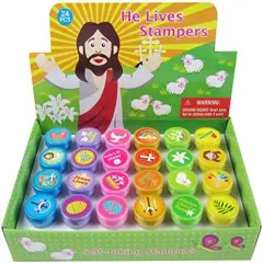 Tiny Mills 24 Pcs He Lives Jesus Stampers for Kids Easter Egg Fillers Basket Stuffers VBS Sunday School Rewards Prizes