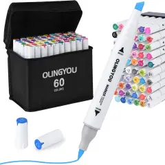 alcohol markers brush tip, 60 Colors Brush & Chisel Permanent Alcohol Markers Set, Dual Tip Art Markers Set for Kids Adult Coloring, Sketching Drawing Coloring Markers, Alcohol Based Markers