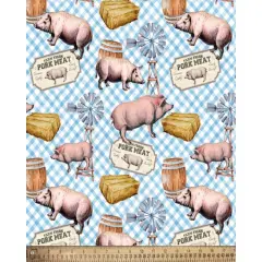 Farm Pigs Cotton Fabric | By the Yard | Sewing and Crafting | 44 inches wide