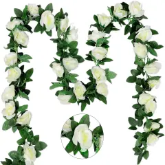 10PCS Fake Rose Garland, 7.5Ft Artificial Vines Flowers Hanging Rose Vine(Light White)