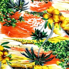 1 Yard Hibiscus Hawaiian Sunset Fabric Peachskin Polyester, 45" Width Orange