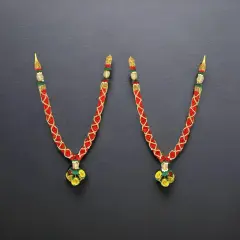 2PC Idol Mala 21 Inch God Goddess Haar Mala Indian Garland Jaimala Makhmali Bhagwan Haar Idol Pooja Item Garland for Photo Frame God Shringar Reusable Satin Mala Temple Decor (Red Golden)