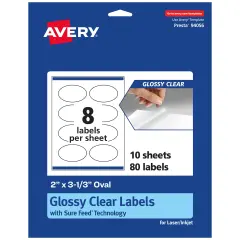 Avery Glossy Clear Oval Labels with Sure Feed, 2" x 3-1/3"