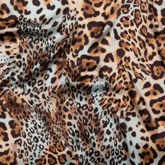1 Yard Aqua Brown Jaguar Digitally Printed Silk Charmeuse Fabric 55 inch Width