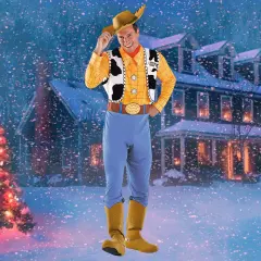 Mens Deluxe Woody Toy Story Costume with Cowboy Hat and Jumpsuit