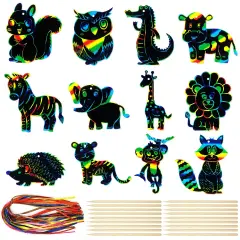 Wrapables 36pc Rainbow Scratch Arts Ornaments, DIY Magic Scratch Arts and Crafts, Animals