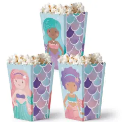 Big Dot of Happiness Mermaid Popcorn Boxes, Assorted Mermaids Birthday Party Favor Popcorn Treat Boxes - Set of 12