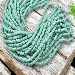 6/0 Aged Green Turquoise Picasso Tube Beads (20" Strand)