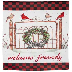 Welcome Friends Cardinal Fence Winter Garden Flag 2 Sided Decorative