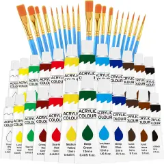 Acrylic Paint Set 12 Colors（2 Pack）with 20 Paint Brushes,24 Acrylic Paints