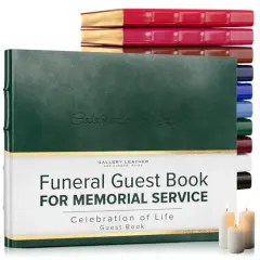 Gallery Leather Guest Book Funeral, Celebration of Life, Memorial, 192 Lined Pages, Bonded Leather, Hardcover Acadia Green