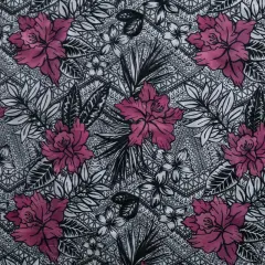 1 Yard All Over Tropical Flowers & Leaves Polyester Fabric 60 Inch Width Pink