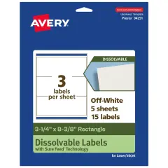 Avery Dissolvable Labels, 3-1/4" x 8-3/8" Rectangle