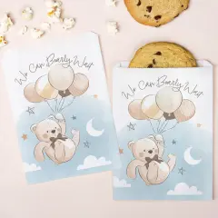 Big Dot of Happiness We Can Bearly Wait Paper Treat Bags, Teddy Bear Baby Shower Candy Bags, Greaseproof White Paper Sandwich Cookie Bags - 25 Count
