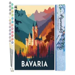 Figured'Art Paint by Numbers Kit for Adults Travel Poster Bavaria 16"x20" - Craft Art Painting DIY Kit Rolled Canvas without frame