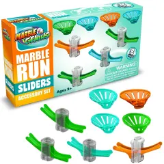 Marble Genius Stunts Slider Set, 8 Pcs Total, 4 Two-Way Sliders and 4 Catch Buckets, Add-On Pieces for Extending Your Marbles Stunt Racing Runs, Ages 5 and Up Multicolor