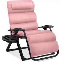 Best Choice Products Oversized Zero Gravity Chair, Folding Recliner w/ Removable Cushion, Side Tray Pink