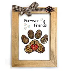 Buttons Galore & More Pet Paw Picture Frame DIY Craft Kit, Natural Wood, Button Art Design, 5x7 Inches, Wall Decor with Ribbon, Ages 6+