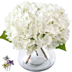 Hydrangea Artificial Flowers with Vase,White Real Touch Hydrangea Flowers with Butterfly,Faux Hydrangea Flowers for Floral Centerpieces for Tables,Home Decor,Wedding Decor,Coffee Table Decor